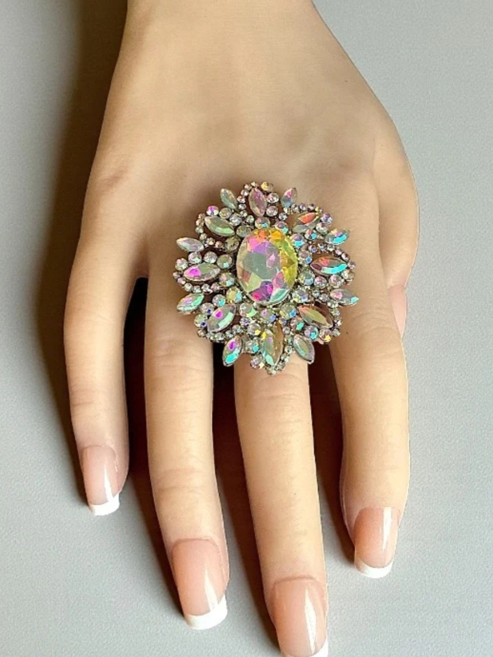 Aurora Crystal Statement Ring - Floral Stretch Ring